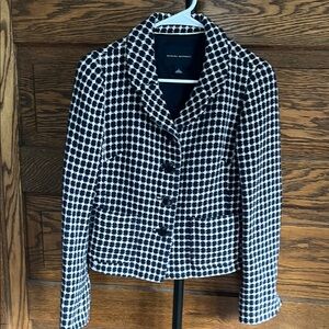 Banana Republic Linen Cotton Navy White Tweed Blazer Jacket size 2 Classic Fit